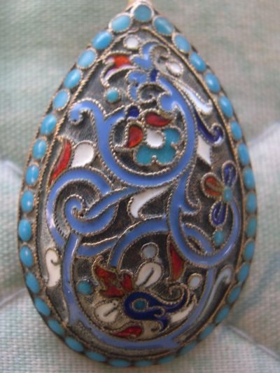 Russian silver cloissone enamel spoon