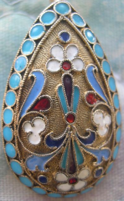 Russian silver cloissone enamel spoon