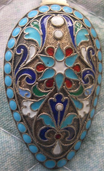 Russian cloissone enamel silver spoon