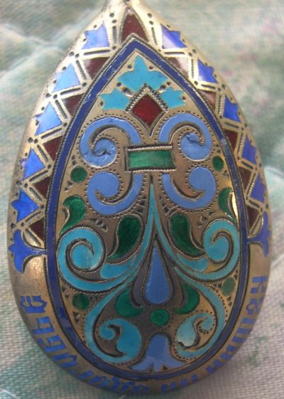 Russian cloissone enamel silver spoon