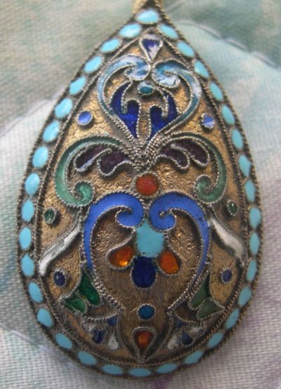 Russian cloissone enamel silver spoon