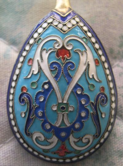 Russian cloissone enamel silver spoon