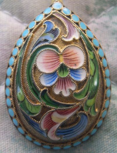 Russian cloissone enamel silver spoon