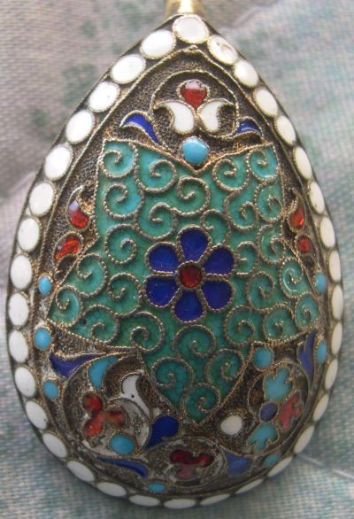 Russian cloissone enamel silver spoon