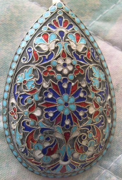 Russian cloissone enamel silver spoon